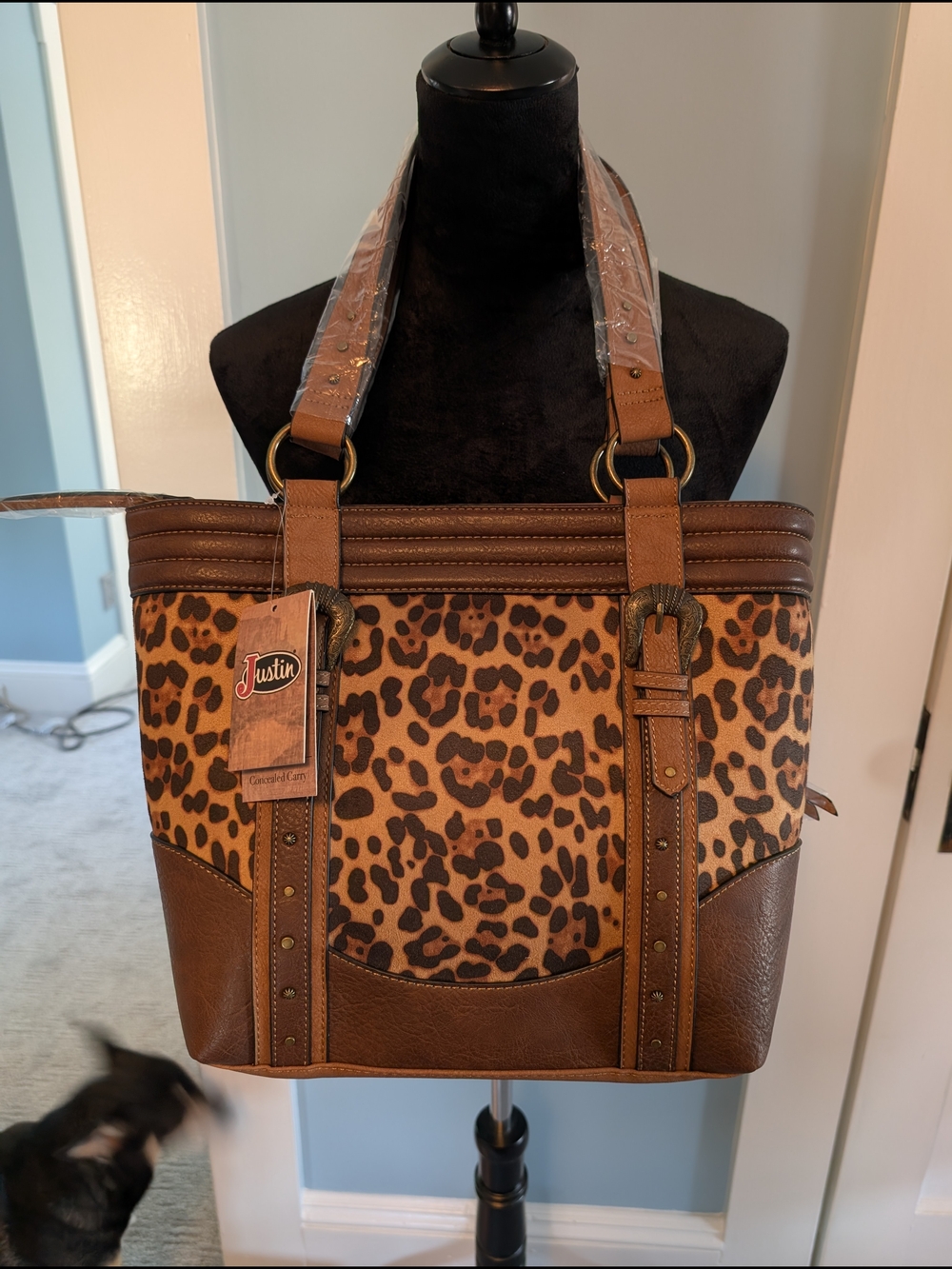 Justin Boots Leopard Print Tote Bag in Brown